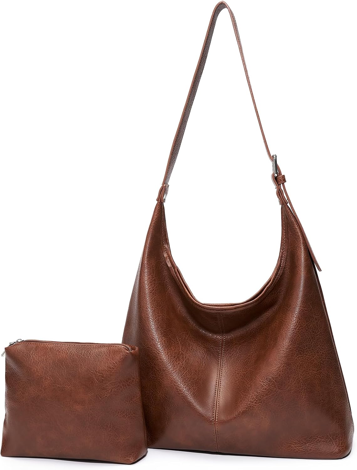 Slouchy Hobo with Pouch in Cognac Brown
